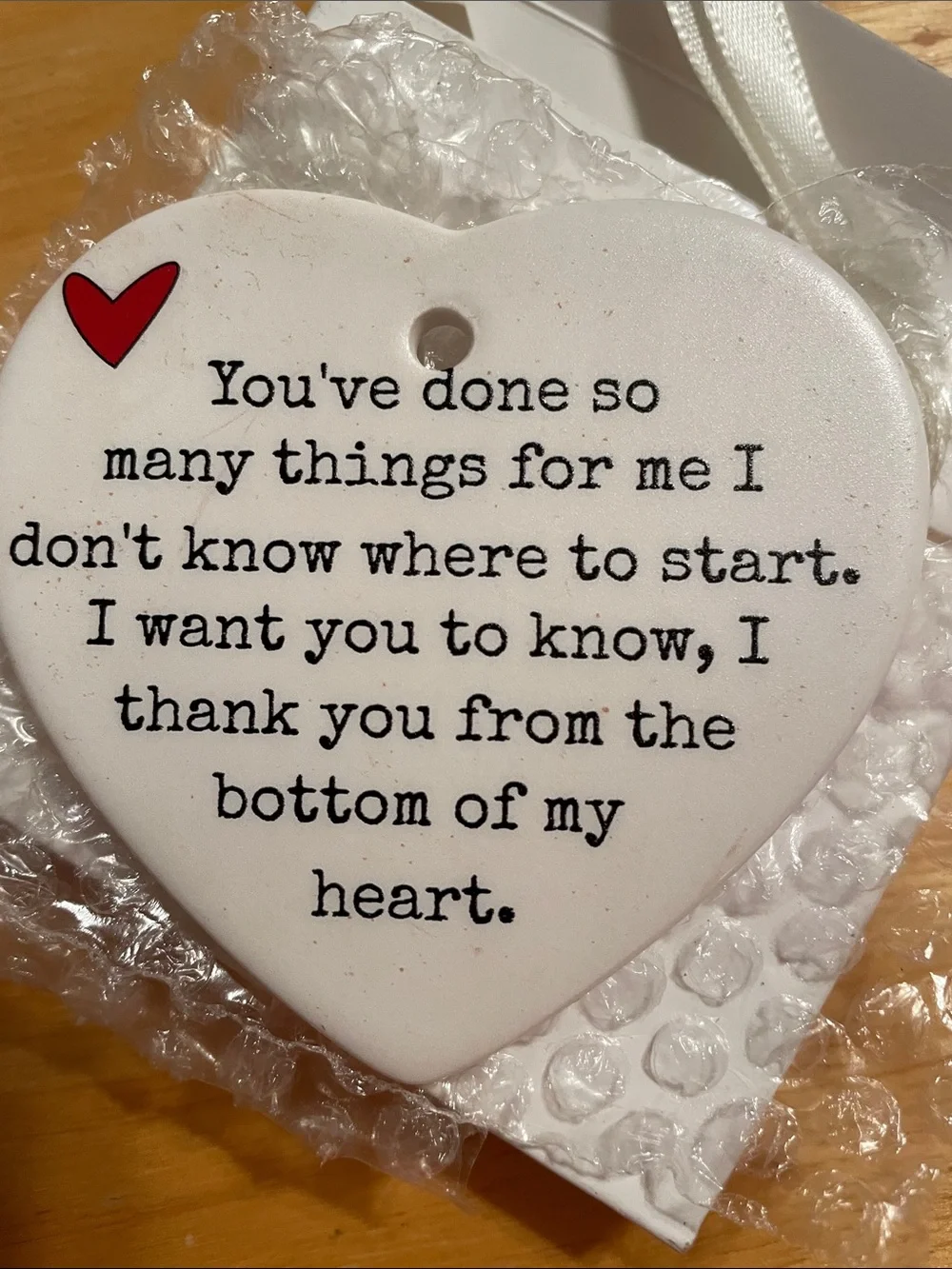 Heart-Shaped Thank You Hanging Plaque - White with Red Heart ornament Ceramic